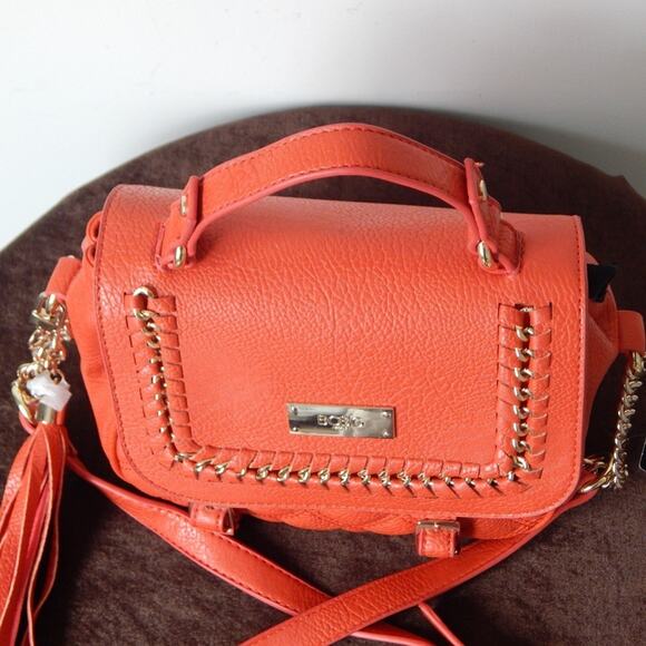 NWT BCBG PARIS Red Faux Leather Quilted Shoulder Bag Flap Chain Link Tassel - Picture 9 of 16